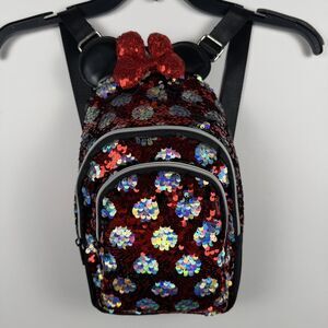 Disney Parks Minnie Mouse Reversible Sequined Red Black Mini Backpack Spacious